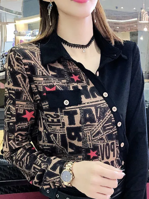 Elegant Fashion Character Button Blouse Slim Turn-down Collar Open Stitch Women  Clothing Popularity Tops Asymmetrical Shirt