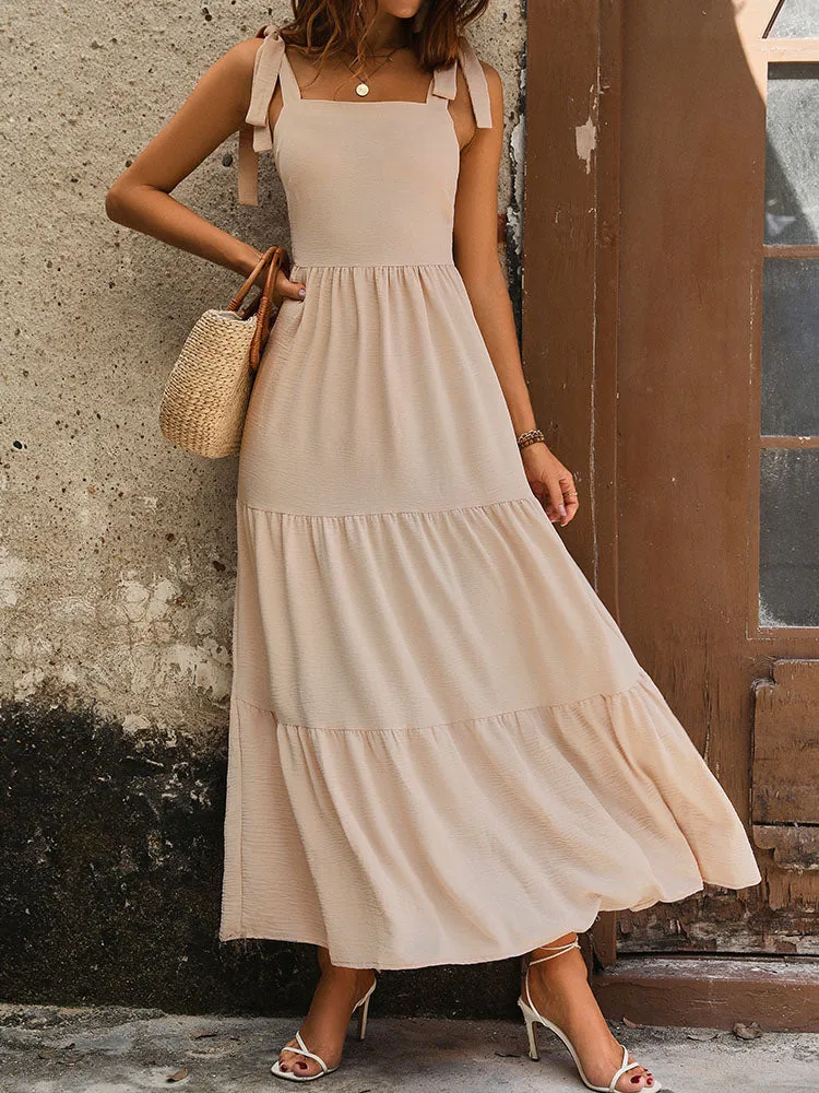 Flowy Tired Maxi Dress Backless Beach  Tank Dress