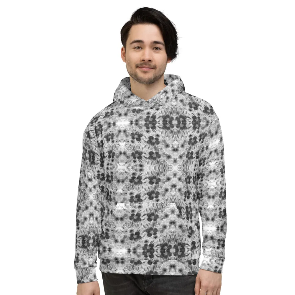 Grey Floral Men's Sweatshirt, Best Flower Print Unisex Hoodie, Unisex Premium Quality Hoodie-Made in EU/MX