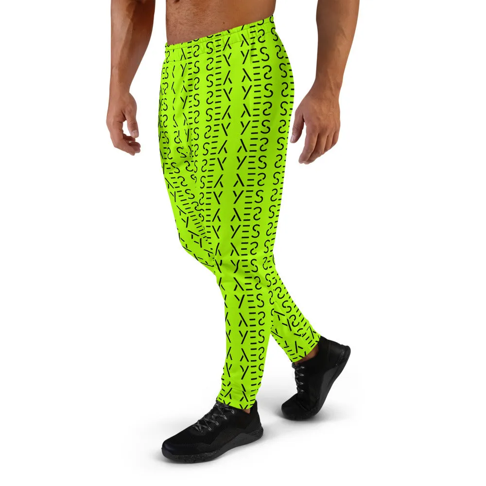 Neon Green Designer Men's Sweatpants, Yes Graphic Print Premium Men's Joggers - Made in  USA/MX/EU