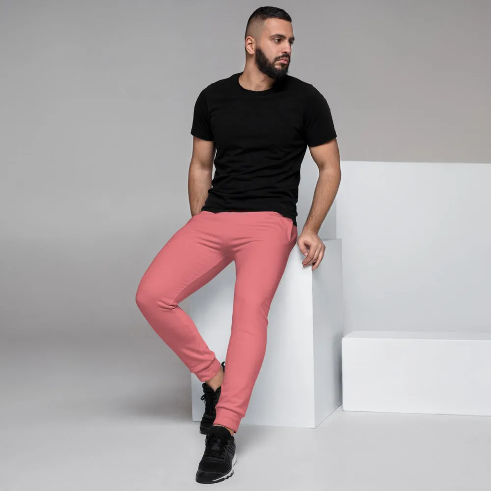 Peach Pink Men's Joggers, Solid Pink Color Pastel Premium Sweatpants For Men-Made in EU/MX